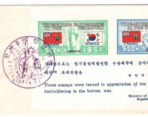 KOREA 1951 FDC *KOREAN WAR ALLIES CANADA* Miniature Sheet First Day Cover MA111