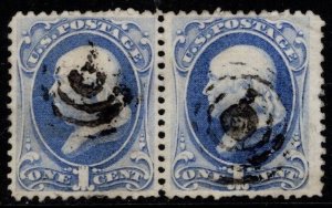 1870 US Scott #- 145 1 Cent Benjamin Franklin Used Pair w/ Target Cancel