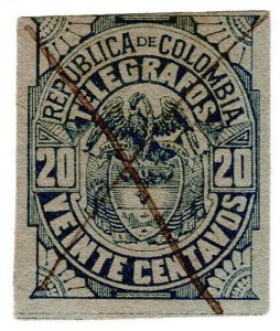 (I.B) Colombia Telegraphs : 20c Blue on Blue (1901)