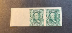 *US Stamp #314, Mint imperforate pair with selvage. Small hinge. Close at bottom