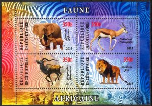 Ivory Coast 2013 Animals (1) Panther Lions Elephants Antelopes MNH Private