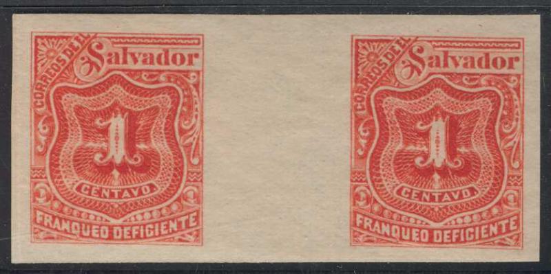 EL SALVADOR Sc J17 GUTTER IMPERF PAIR MNH F,VF