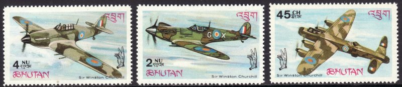 1967 Bhutan Churchill Battle of Britain perf set MNH Sc# 88 88A 88B CV $4