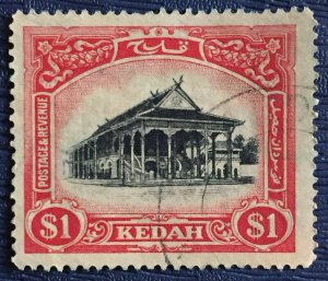 MALAYA 1924 Kedah Definitive $1 Fine Used MSCA SG#37 M3234