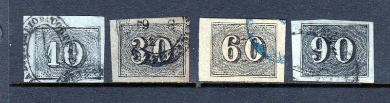 Brazil #21, 23-25 30c-60c Imperf small bulls eye  (USED) cv$62.50