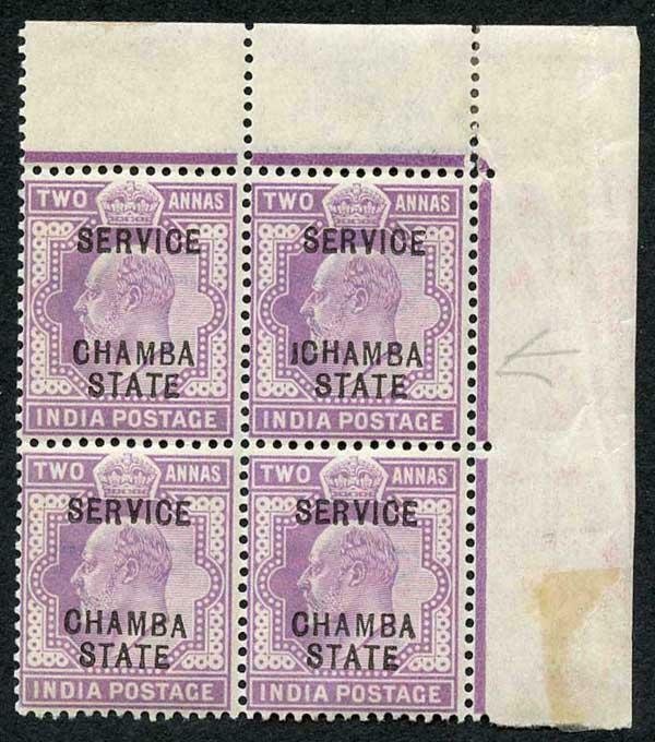 Chamba SG27 KEVII 2a Block inc ICHAMBA VARIETY U/M Stated from the 1908 Printing