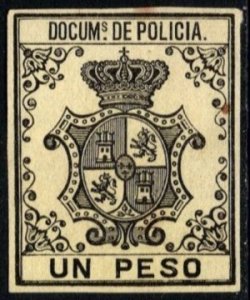 1872 Spanish Colonies Revenue Cuba Philippines 1 Peso Police Documents