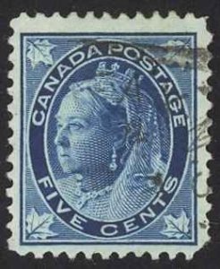 Canada Sc# 70 Used (b) 1897 5¢ dark blue Queen Victoria Maple Leaf