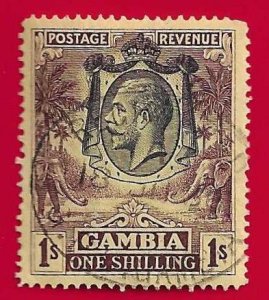 GAMBIA SCOTT#123 1922 1s KING GEORGE V & AFRICAN ELEPHANT - USED