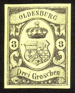 1854, Germany Oldenburg 3Gr, MNG, Sc 8, Reprint