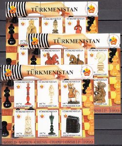 Turkmenistan, 1999 Russian Local. World Women`s Chess on 3 Sheets. ^