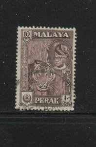 MALAYA-PERAK #132  1957 10c SULTAN YUSSEF SHAH & TIGER       F-VF USED