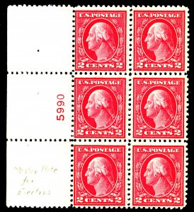 U.S. #499 MINT PL# BLOCK OF 6 OG NH