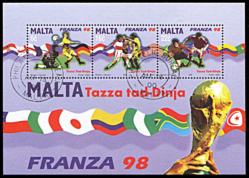 Malta 952a, CTO, World Cup Football Championship souvenir sheet