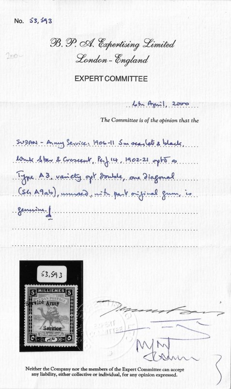 SUDAN 1906/11 SG A9ab MINT CERTS