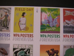 Scott 5180 - 5189 or 5189b, Forever WPA Posters, Pane of 20, #B11111, MNH Beauty