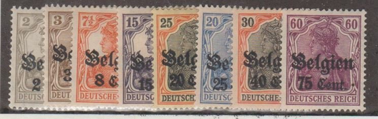 German Occupation - Belgium Scott #N10-N11,N13,N16-N19,N21 Stamp - Mint Set