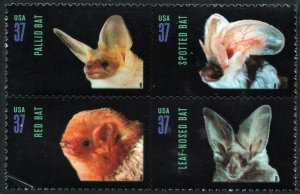SC#3661-64 37¢ American Bats Block of Four (2002) SA/Crease