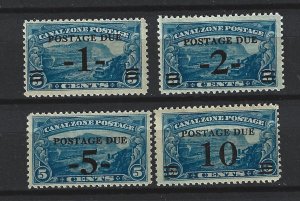Canal Zone Scott #J21 - J24 Mint Complete Set Postage Due O/P 2019 CV $23.25