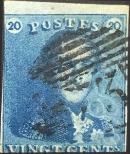 Belgium 1849 #2 vg u 20c Blue