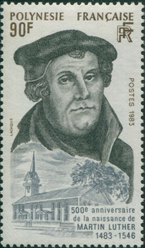 French Polynesia 1983 Sc#389,SG408 90f Martin Luther and Church MNH