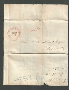 1834 Stampless Folded Letter City Of Washington In Red Circle W/Paid On Rag----
