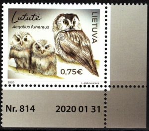 LITHUANIA 2020-02 FAUNA: Red Book of Lithuania. Bird Owl. Requisites CORNER, MNH