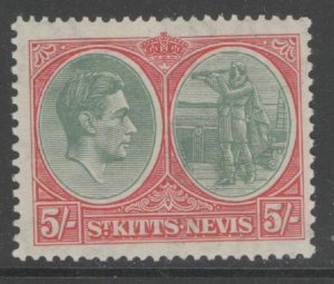 ST.KITTS-NEVIS SG77 1938 5/= GREY-GREEN & SCARLET MTD MINT