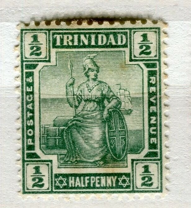 TRINIDAD; 1913 early Britannia issue Mint hinged 1/2d. value