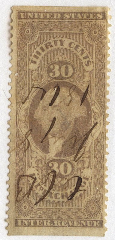 0988 U.S. Revenue Scott R52b, 30-cent Inland Exchange part perf