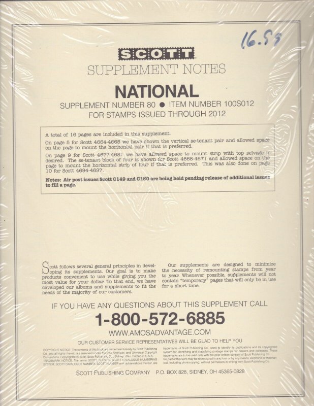 KAPPYS SCOTT NATIONAL ALBUM SUPPLEMENT #80 - 100S012 2012