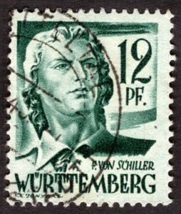 1947, Germany, French Occupation of Wurttemberg 12pf, Used, Sc 8N4