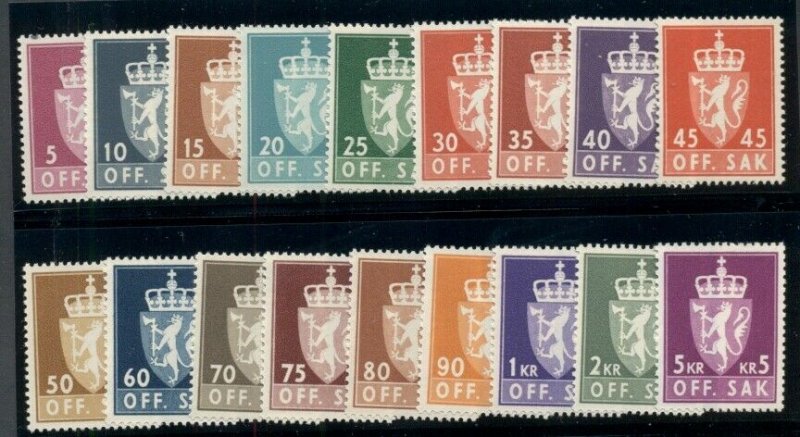 NORWAY #O65-82, Official Set complete, og, NH, VF Scott $67.45