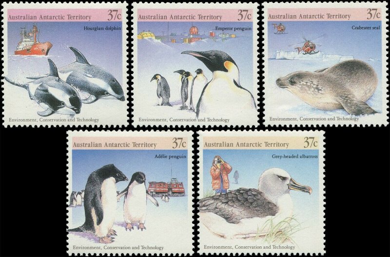 Australian Antarctic Territory 1988 Sc L76a-e Penguin Albatross Dolphin CV $5.25