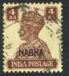 INDIA ICS NABHA 1942-46 KGVI 4a Chocolate Scott No. 109 VFU