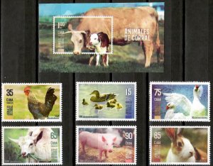 CUBA 2019  FARM ANIMALS pig rabbit chicken CPL SET of 6 + S. Sheet   2019 MNH