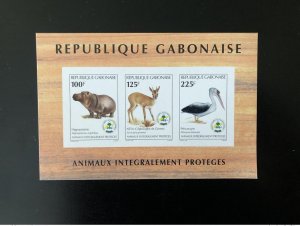 1998 Gabon Mi. Bl. 94 Proof of Luxury Protected Animals Wildlife Hippo Pelican-