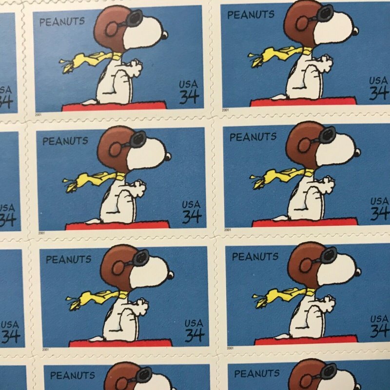 3507   Snoopy-Peanuts “Red Baron”    34¢ MNH sheet of 20    Issued in 2001 