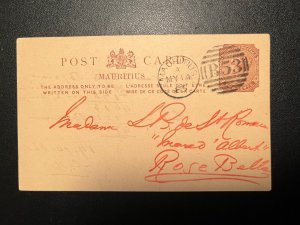 1885 British Mauritius Postcard Cover to Rose Belle B53 Cancel
