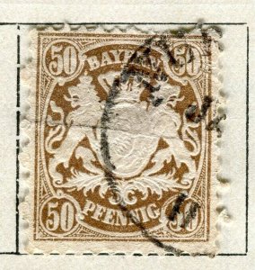 GERMANY; BAVARIA 1876 classic Perf fine used 50k. value Postmark