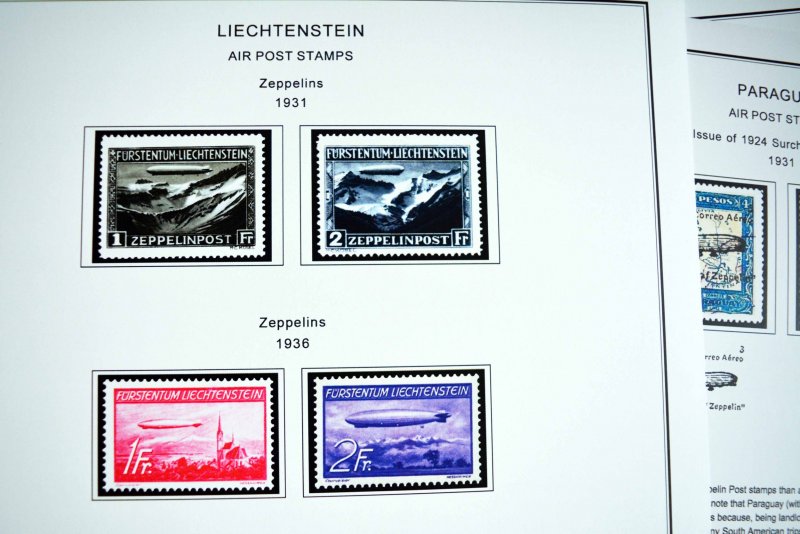 COLOR PRINTED ZEPPELIN AIRMAIL 1928-1936 STAMP ALBUM PAGES (30 illustr. pages)