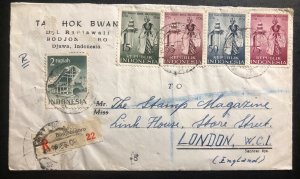 1956 Bodjonegoro Indonesia Commercial Registered Cover To London England