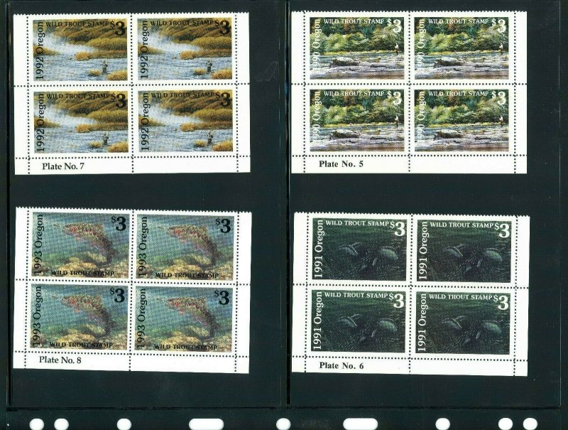 OREGON WILD TROUT PLATE BLOCK SET (13) 1986-1998 One Lot Only