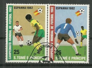 1982 St Thomas & Prince Islands #648 World Cup se-tenant of 2 CTO NH SCV$5.75