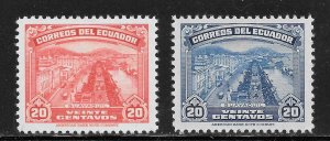 Ecuador Scott 408,408A Unused LHOG - 1942-44 View of Guayaquil - SCV $3.00