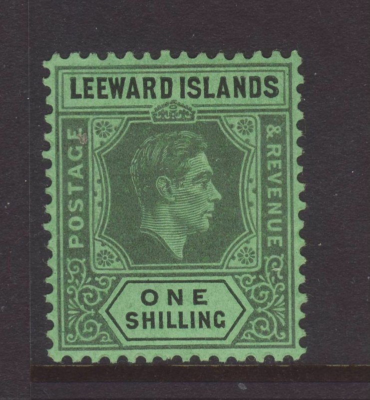 1942 Leeward Is 1/- Grey & Black on Emerald Mounted Mint SG110ba