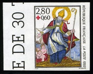 France, 1950-Present #B655 (YT 2853) Cat€40, 1993 Red Cross, imperf. left s...