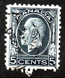 Canada-Sc#199-used 5c dark blue Medallion-KGV-id#215-1932-