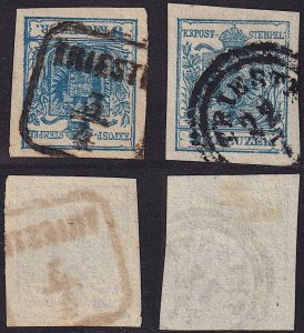 Austria - 1850 - Scott #5 - 2x used - Type III - 2 different TRIESTE pmks Italy