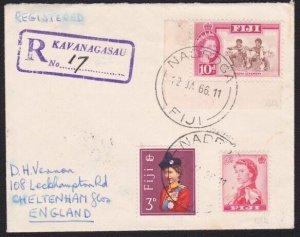 FIJI 1966 Registered cover to NZ ex KAVANAGASAU - Nadroga cds..............B2928